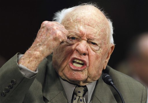 Entertainer Mickey Rooney testifies on Capitol Hill in Washington, Wednesday, March 2, 2011, about elder abuse, before the Senate Aging Committee. (AP Photo/Alex Brandon) (AP)