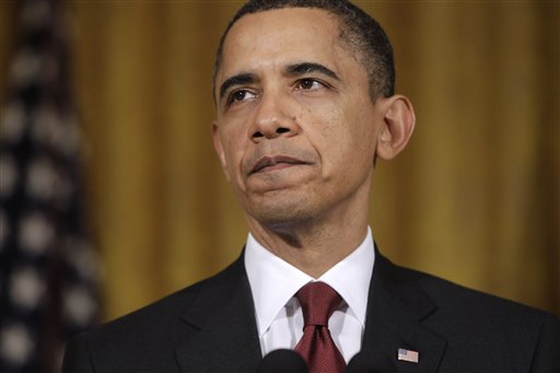 President Barack Obama makes a statement on Libya, Friday, March 18, 2011, in the East Room of the White House in Washington. (AP Photo) (AP)