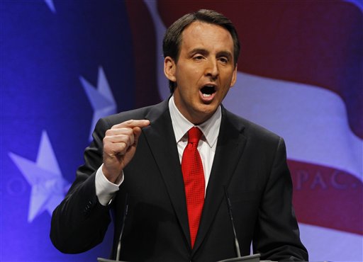 Former Minnesota Gov. Tim Pawlenty, speaks at the Conservative Political Action Conference (CPAC) in Washington, Friday, Feb. 11, 2011.(AP Photo/Alex Brandon) (AP)
