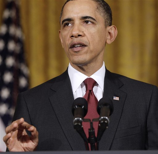 President Barack Obama makes a statement on Libya, Friday, March 18, 2011, in the East Room of the White House in Washington. (AP Photo) (AP)
