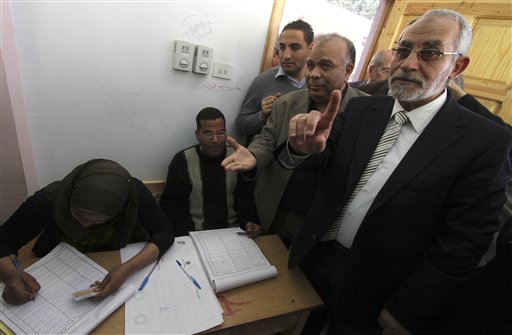 Egyptian Muslim brotherhood leader Mohammed Badie, casts his vote in polling station in Cairo, Egypt, Saturday, March 19, 2011. The referendum on constitutional amendments gives Egypt's 40 million voters their first taste of a free vote in decades, but also poses the first major challenge to the country's transition to democracy after decades of authoritarian rule. (AP Photo/Khalil Hamra) (AP)