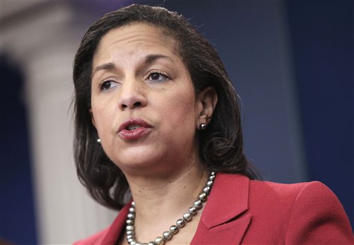 US Ambassador to the United Nations Susan Rice speaks during the daily news briefing at the White House in Washington, Monday, Feb., 28, 2011. (AP Photo/Pablo Martinez Monsivais) (AP)