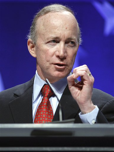 FILE - In this Feb. 11, 2011 file photo, Gov Mitch Daniels speaks at the Conservative Political Action Conference in Washington. Indiana is posed to create the nations broadest private school voucher system and become the first state to cut off all government funding for Planned Parenthood, just as Gov. Daniels nears an announcement on whether he will make a 2012 presidential run. (AP Photo/Jose Luis Magana, File) (AP)