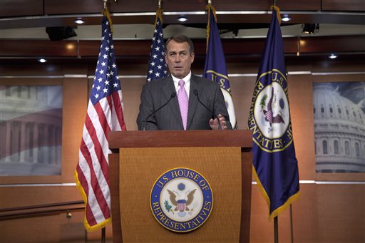 House Speaker John Boehner of Ohio gestures during a news conference on Capitol Hill in Washington,  Thursday, April 14, 2011. (AP Photo/Evan Vucci) (AP)