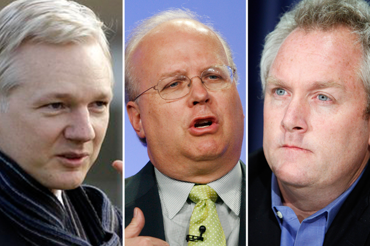 Julian Assange, Karl Rove and Andrew Breitbart