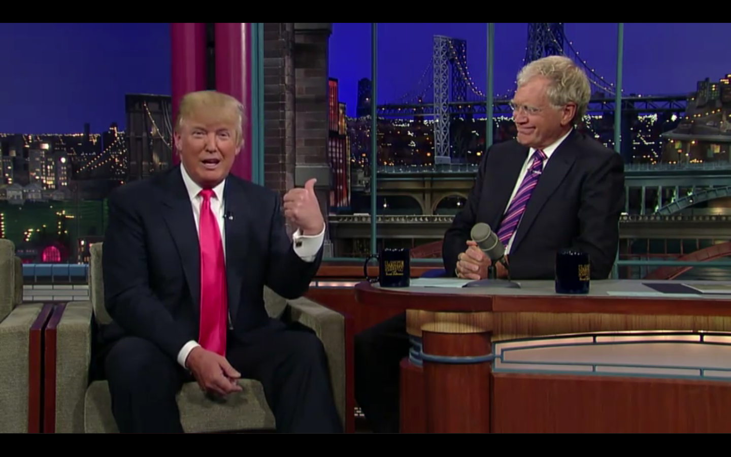 Donald Trump and David Letterman on the Late Show in happier times