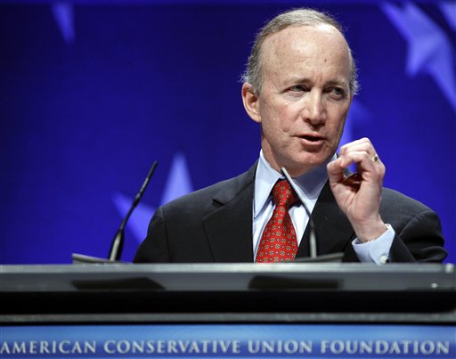 FILE - In this Feb. 11, 2011, file photo, Gov Mitch Daniels, R-Ind. speaks during the Ronald Reagan Banquet at the Conservative Political Action Conference in Washington. Daniels has spent years talking about issues that typically make voters eyes glaze over: Cutting spending. Balancing budgets. Shrinking government.  The priorities havent changed much in Daniels six years as governor. But suddenly voters are paying attention. Budget showdowns in Wisconsin, Ohio and New Jersey are drawing fresh, national attention to issues Daniels has long promoted. (AP Photo/Jose Luis Magana, File) (AP)