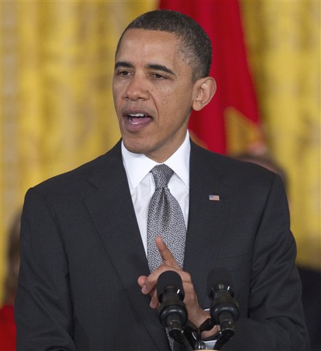 President Barack Obama speaks in the East Room of the White House on Tuesday, April 12, 2011, during an event to launch the national initiative to support and honor America's service members and their families.  Retired Gen Stanley McChrystal, the former top US general in Afghanistan who was relieved of his duty last year , has been chosen to help lead the new initiative.  (AP Photo/Evan Vucci) (AP)