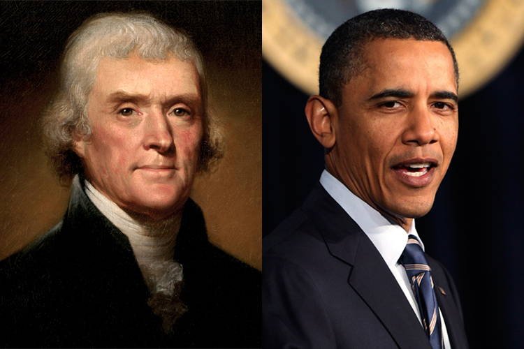 Former president Thomas Jefferson and President Barack Obama