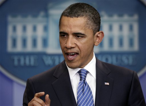 President Barack Obama speaks to the media after a meeting with House Speaker John Boehner, R-Ohio, and Senate Majority Leader Harry Reid, D-Nev., at the White House in Washington, regarding the budget and possible government shutdown, Thursday, April 7, 2011. (AP Photo/Carolyn Kaster) (AP)