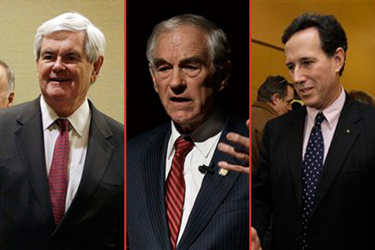 Newt Gingrich, Ron Paul and Rick Santorum