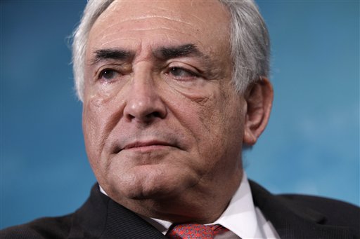 FILE - In this April 15, 2011, file photo International Monetary Fund Managing Director Dominique Strauss-Kahn attends the IMF/World Bank spring meetings in Washington. Strauss-Kahn, 62, seen as the strongest potential challenger to French President Nicolas Sarkozy in 2012 presidential elections, was pulled off a plane bound for Paris at New York's John F. Kennedy International Airport Saturday May 14, 2011, and subsequently arrested in connection with the violent sexual assault of a New York hotel maid. Political rivals expressed shock at his arrest. (AP Photo/J. Scott Applewhite, File) (AP)