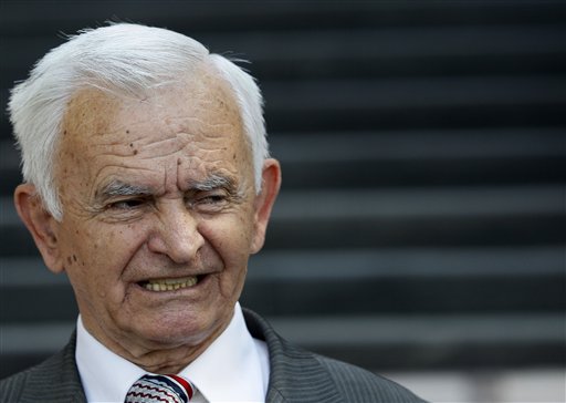 Milos Saljic, the lawyer of Ratko Mladic, talks to the media in front of the Special Court in Belgrade, Serbia, early morning Tuesday, May 31, 2011. As he awaited extradition to a U.N. tribunal, jailed war crimes suspect Ratko Mladic was allowed on Tuesday to visit the grave of his daughter who committed suicide during Bosnia's war. Mladic left his jail cell to make the early morning visit under tight security, including several armored vehicles, said Serbia's deputy war crimes prosecutor, Bruno Vekaric. (AP Photo/Darko Vojinovic) (AP)