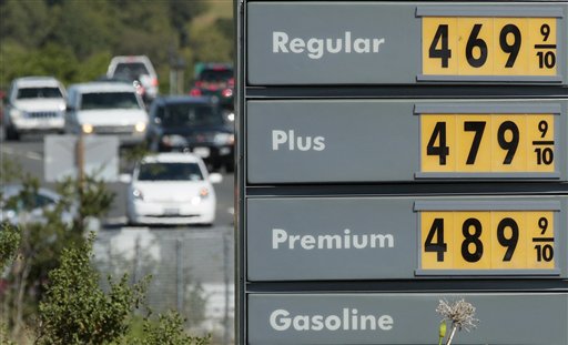 A price board is shown at a Shell gas station in Novato, Calif., Thursday, May 5, 2011. Oil tumbled nearly 7 percent Thursday amid new signs that demand for fuel in the U.S. is weakening. (AP Photo/Jeff Chiu) (AP)