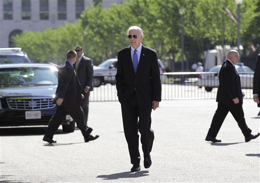 Vice President Joe Biden walks from the White House to the Blair House in Washington, Thursday, May 5, 2011, for a meeting with congressional Republicans and Democrats in hopes of striking a deal on deficit reduction.  (AP Photo/J. Scott Applewhite) (AP)
