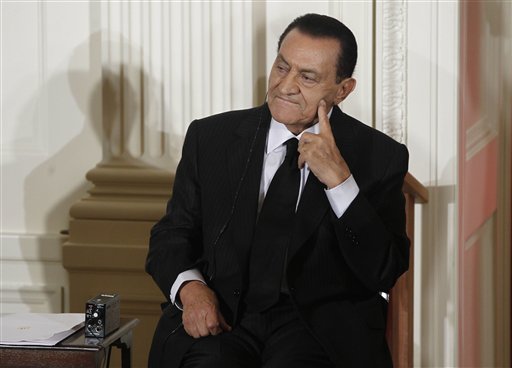FILE - In this Sept. 1, 2010 file photo, Egypt's President Hosni Mubarak listens as Israel's Prime Minister Benjamin Nethanyahu, unseen, speaks in the East Room of the White House in Washington. An Egyptian security and health official said on Tuesday, April 12, 2011 that Mubarak has been hospitalized in the Red Sea resort of Sharm el-Sheikh. (AP Photo/Charles Dharapak, File) (AP)