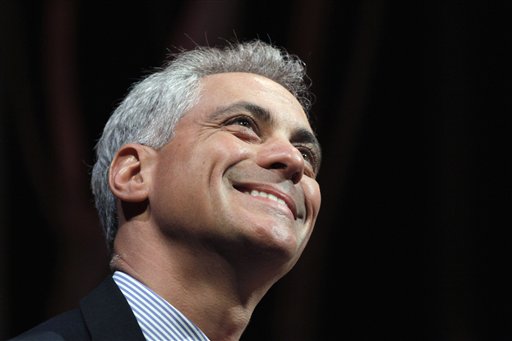 FILE - in this file photo taken Wednesday, April 27, 2011, Chicago Mayor-elect Rahm Emanuel smiles as he answers questions at a discussion about how the arts contribute to the development of a thriving region during The Arts and Culture in Action event at the Goodman Theater in Chicago. When Emanuel takes over as mayor on Monday, May 16, he will infuse Chicago City Hall with hip vibe as he inherits a vibrant city from outgoing Mayor Richard M. Daley. (AP Photo/M. Spencer Green, File) (AP)