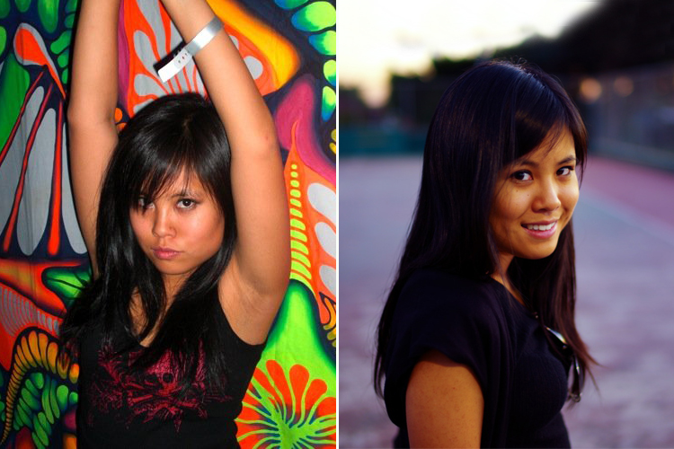 A photo of the author in her Harvard years, left, and now