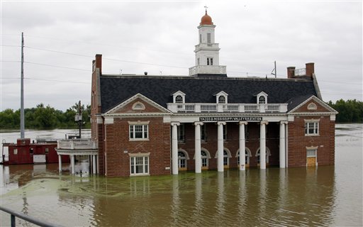 Mississippi River floodwaters continue to creep up the Old Train Depot in downtown Vicksburg, Miss., Saturday, May 14, 2011. The waters from the Mississippi River and its tributaries are not expected to crest in Vicksburg until Thursday. (AP Photo/Rogelio V. Solis) (AP)