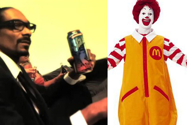 Snoop Dogg holding a Colt 45 and Ronald McDonald