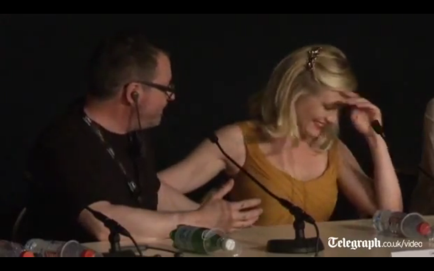 Lars von Trier and Kirsten Dunst, star of his movie "Melancholia," at a news conference in Cannes.