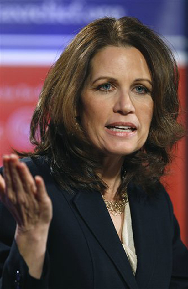 FILE - In this Jan. 21, 2011 file photo, Rep. Michele Bachmann, R-Minn. speaks in Des Moines, Iowa.  Now this is a fundraising frenzy. Former Massachusetts Gov. Mitt RomneyÃ­s presidential exploratory campaign is organizing a big phone bank fundraiser in Las Vegas next month. Former Minnesota Gov. Tim Pawlenty has been holding Ã¬friendraisingÃ® meetings in places like Florida, Puerto Rico, Nevada and California. And Mississippi Gov. Haley Barbour has been meeting finance and political operatives in California, Florida and New York while also making more traditional campaign stops in early voting states. GOP presidential hopefuls are scurrying behind the scenes in a cut-throat dash to raise cash and assemble influential backers during the key April-June fundraising period. With the 2012 primary campaign off to a relatively late start, the candidates are under intense pressure to demonstrate their credibility this quarter before a slower summer fundraising season kicks in. (AP Photo/Charlie Neibergall, File) (Charlie Neibergall)
