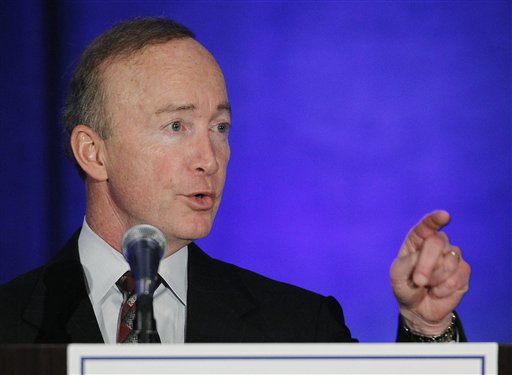 Gov. Mitch Daniels speaks at the state Republican Party fundraiser in Indianapolis, Thursday, May 12, 2011. (AP Photo/Darron Cummings) (AP)