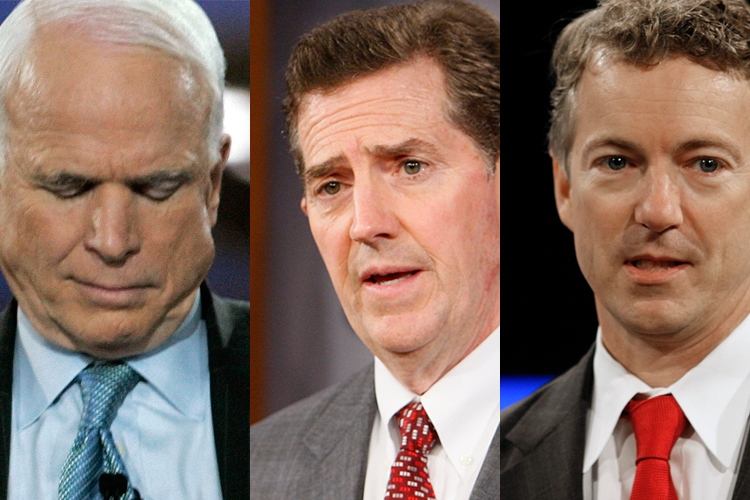 Republican senators John McCain, Jim DeMint, and Rand Paul