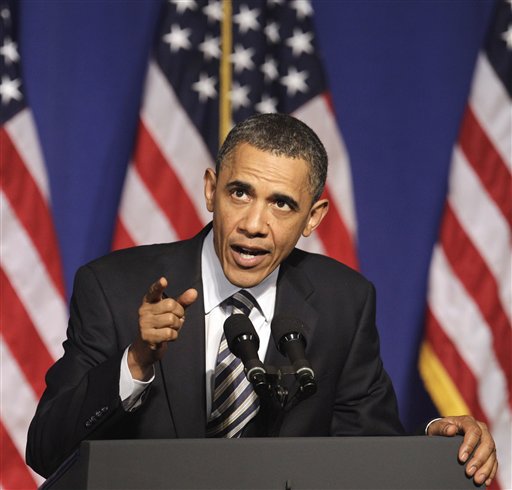 FILE - In this April 27, 2011 file photo, President Barack Obama gestures as he speaks at a Democratic party fundraiser in New York. Unlikely as it may seem, President Barack Obama and Republicans in Congress actually do share some common ground on the need to curb Medicare costs. Embedded in both the House GOP plan to replace Medicare with a voucher-like system and in Obama's counter-proposal is the idea of putting a limit on the growth of the $500-billion program, and making sure it sticks. (AP Photo/Kathy Willens, File) (AP)