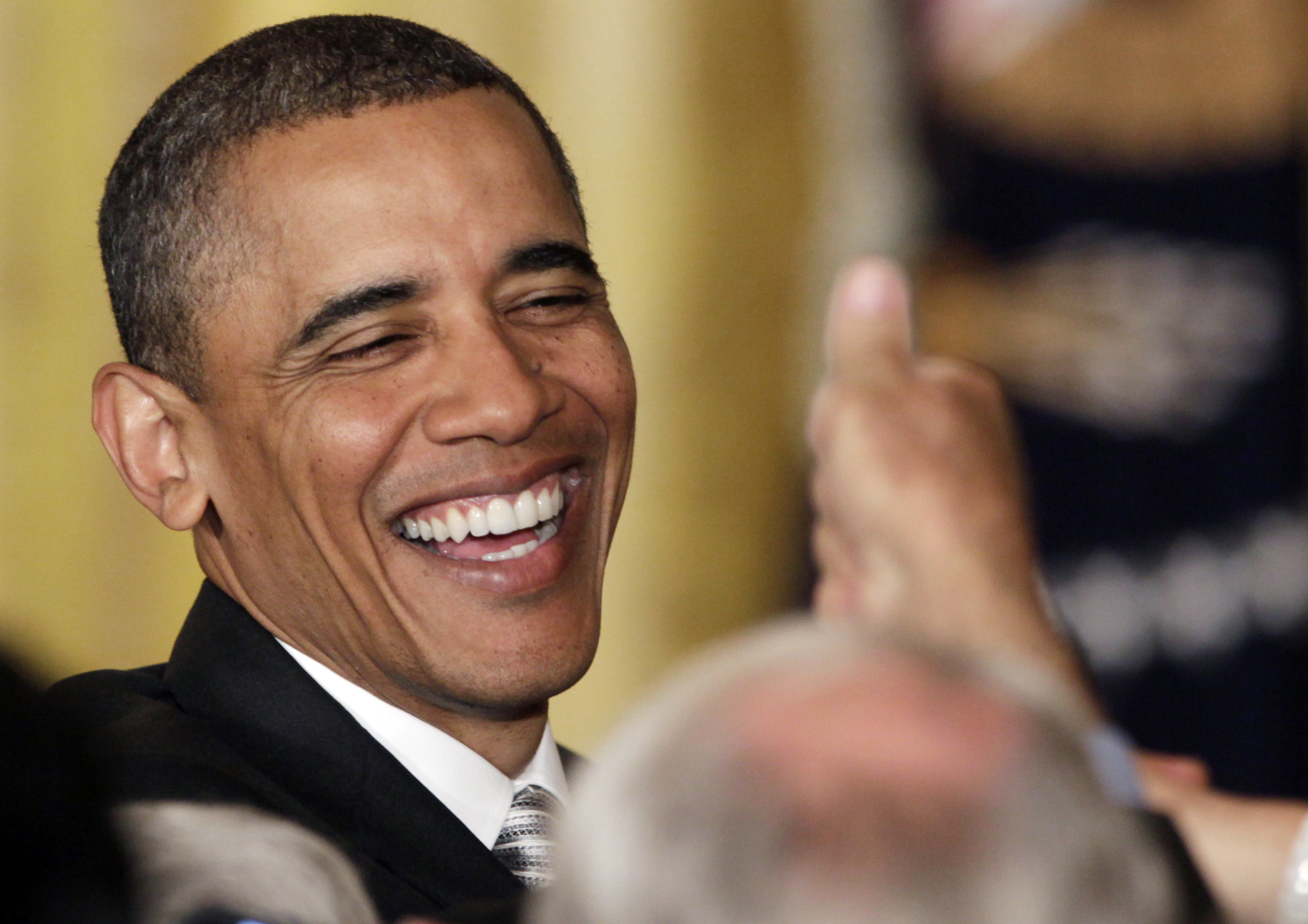 President Barack Obama greets audience members during a reception in honor of Jewish American Heritage Month at the White House, Tuesday, May 17, 2011, in Washington.  (AP Photo/Carolyn Kaster) (Associated Press)