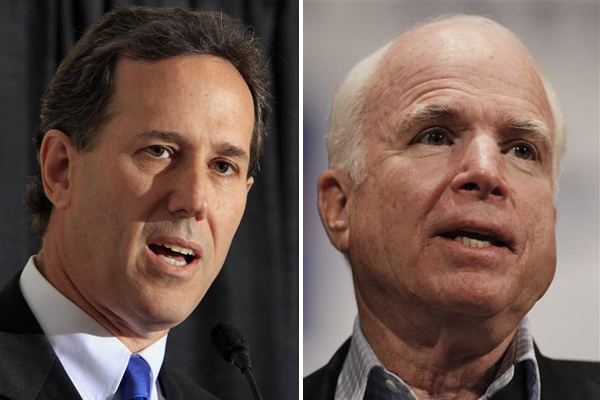 Possible 2012 presidential hopeful, former Republican U.S. Sen., Rick Santorum of Pennsylvania speaks during a We the People candidates forum, Saturday, April 30, 2011 in Manchester, NH (AP Photo/Jim Cole) (Jim Cole)