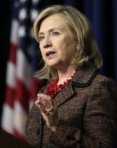 Secretary of State Hillary Rodham Clinton speaks at an International Strategy for Cyberspace event  in the South Court Auditorium of the Eisenhower Executive Office Building, Monday, May 16, 2011.  (AP Photo/Carolyn Kaster) (AP)
