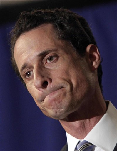 FILE - In this Monday, June 6, 2011 file photo U.S. Rep. Anthony Weiner, D-N.Y., addresses a news conference in New York, N.Y.  Weiner's survival skills will be tested after the seven-term New York Democrat admitted to sending a lewd photo of himself to a woman via Twitter. Weiner, the most recent politician embroiled in a sex scandal, has said he isn't resigning despite acknowledging he sent sexually charged photos and messages to women. (AP Photo/Richard Drew, File) (AP)