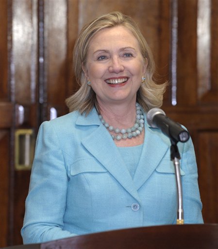 Secretary of State Hillary Rodham Clinton speaks during a press availability with Zambia's President Rupiah Banda during a press availability at the State House in Lusaka, Zambia, Friday, June 10, 2011.  (AP Photo/Susan Walsh, Pool) (AP)