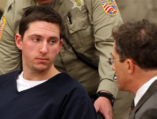 FILE  In this Jan. 14, 2009 file photo, Johannes Mehserle, left, talks with his attorney Christopher Miller in the East Fork Justice Court in Minden, Nev.  Mehserle, a former San Francisco Bay area transit officer in jail for fatally shooting an unarmed man is expected to be released next week after serving 11 months of a two-year sentence. Alameda County Deputy District Attorney Teresa Drenick said Thursday that 29-year-old Johannes Mehserle will be released from a Los Angeles County jail Monday. A jury convicted the ex-Bay Area Rapid Transit officer last year of involuntary manslaughter for killing Oscar Grant on an Oakland train station platform New Year's Day 2009. (AP Photo/Cathleen Allison, file) (AP)