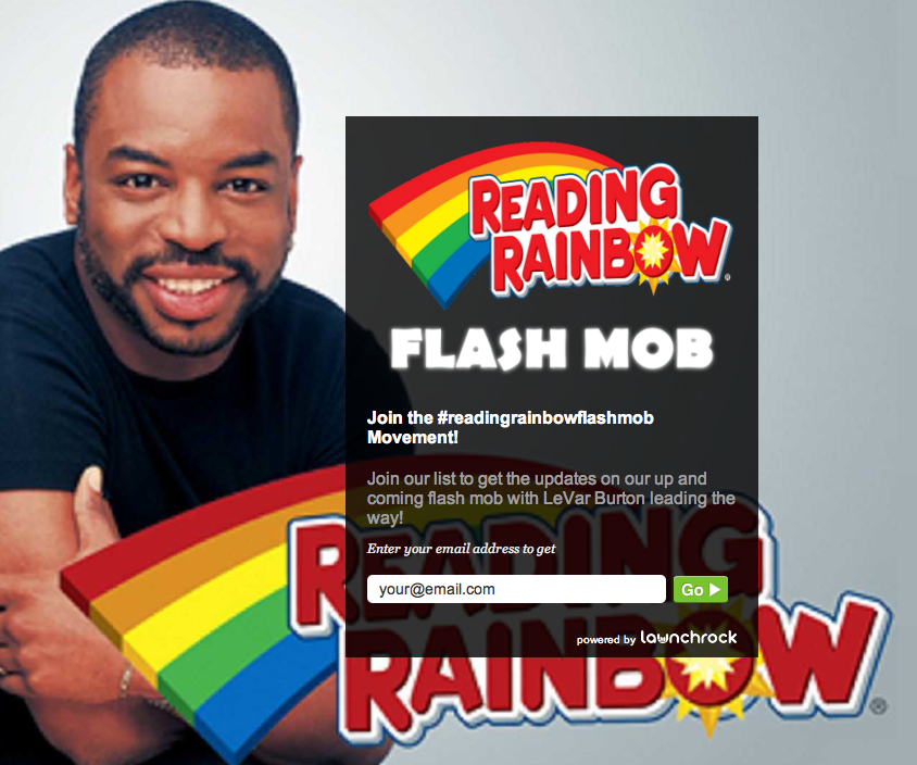 Former host of "Reading Rainbow" LeVar Burton, with the program's old logo.