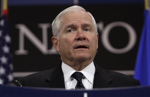 U.S. Defense Secretary Robert Gates speaks during a media conference after a meeting of NATO defense ministers at NATO headquarters in Brussels on Thursday, June 9, 2011. NATO defense ministers shift their focus from Libya to Afghanistan during talks on Thursday. (AP Photo/Virginia Mayo) (AP)