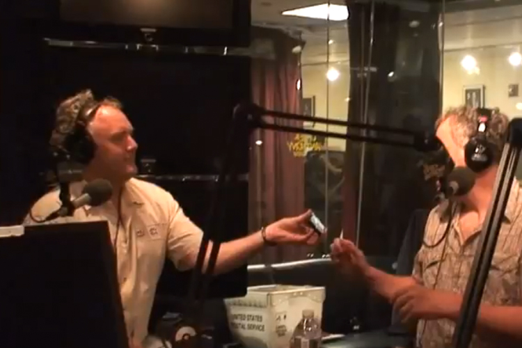 Andrew Breitbart, paragon of decency, shows Vincent D'Onofrio a photo of Anthony Weiner's penis