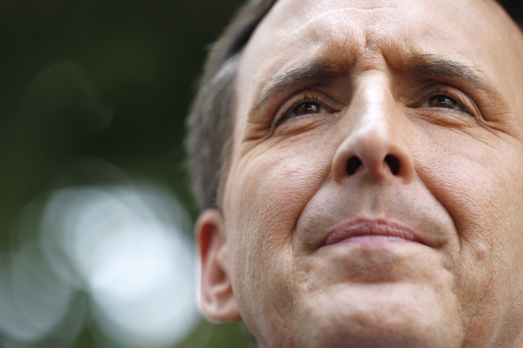 Republican presidential hopeful, former Minnesota Gov. Tim Pawlenty speaks to the media in front of the Cato Institute in Washington, Wednesday, May 25, 2011. (AP Photo/Alex Brandon) (Alex Brandon)