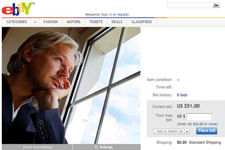 Julian Assange for sale on Ebay.