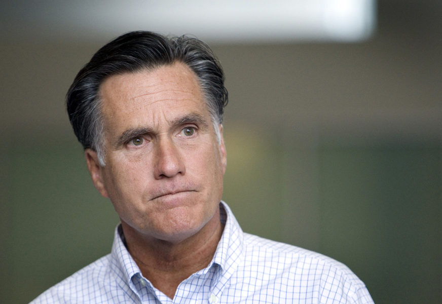 Former Massachusetts governor and likely Republican presidential candidate Mitt Romney listens to a question from a reporter after meeting with students at the University of Nevada, Las Vegas in Las Vegas, Nevada May 16, 2011. Republican Mitt Romney sent a strong message to his opponents for the party's 2012 presidential nomination on Monday with a lucrative day of fund-raising in Las Vegas.    REUTERS/Steve Marcus/Las Vegas Sun (UNITED STATES - Tags: POLITICS HEADSHOT) (Â© Steve Marcus / Reuters)