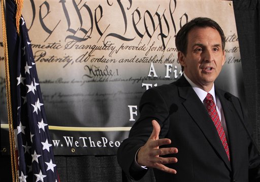 FILE - In this April 30, 2011 file photo, former Minnesota Gov. Tim Pawlenty speaks during a We the People candidates forum in Manchester, N.H. Pawlenty on Sunday, May 22, 2011 released an Internet video ahead of a public appearance Monday in Iowa, where he planned to formally enter the race for the 2012 GOP nomination.  (AP Photo/Jim Cole, File) (AP)