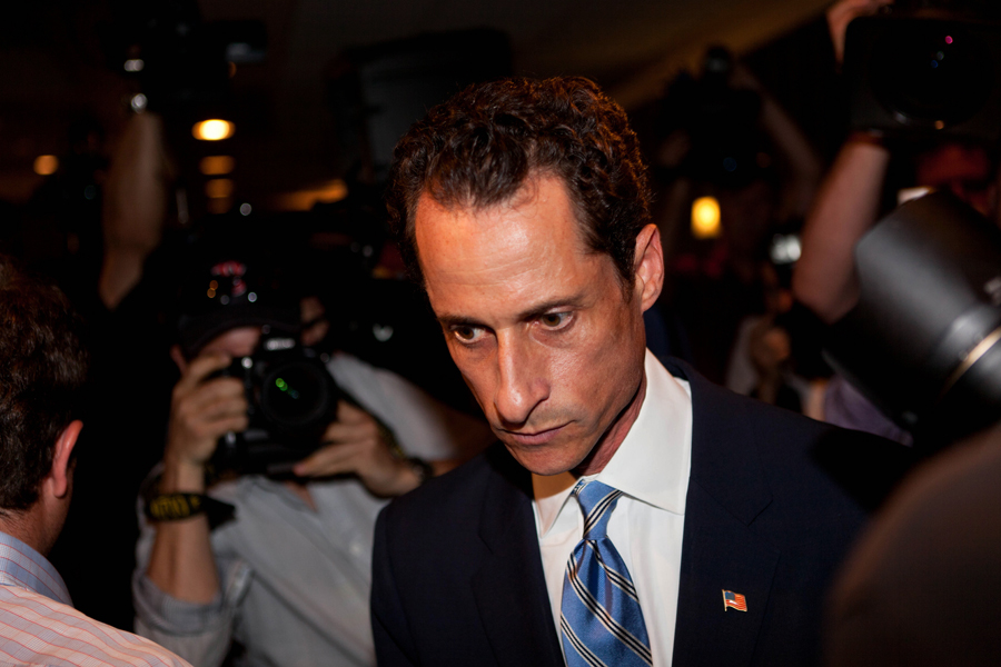 FILE - In this June 6, 2011 file photo, U.S. Rep. Anthony Weiner, D-N.Y., leaves a news conference in New York, where he confessed that he tweeted a bulging-underpants photo of himself to a young woman and admitted to "inappropriate" exchanges with six women before and after getting married. According to AP sources, on Thursday, June 16, 2011, Weiner tells associates he will resign. (AP Photo/John Minchillo, File) (John Minchillo)