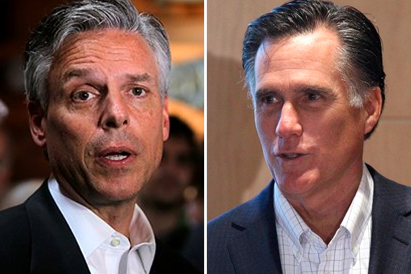 Presidential candidates Jon Huntsman and Mitt Romney.