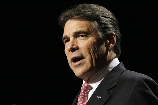 Texas Gov. Rick Perry speaks during the 28th annual National Association of Latino Elected and Appointed Officials conference, Thursday, June 23, 2011, in San Antonio.  Perry is considering a run for president. But he received a tepid reception Thursday following speeches by Democratic Hispanic leaders. They denounced some of Perry's most prized policies as openly hostile to Hispanics. Among those issues is a requirement for tougher enforcement of immigration laws.  (AP Photo/Darren Abate) (AP)