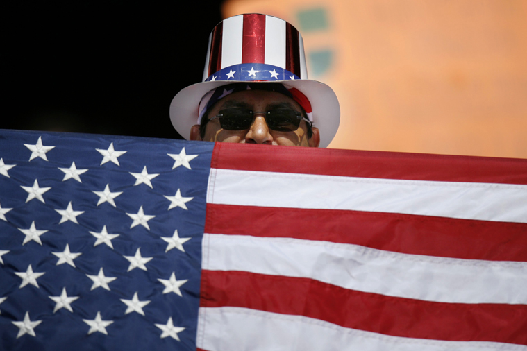 A U.S. fan shows his spirit during their CONCACAF Gold Cup final soccer match between the USA and Mexico in East Rutherford, New Jersey, July 26, 2009.     REUTERS/Lucas Jackson (UNITED STATES SPORT SOCCER) (Â© Lucas Jackson / Reuters)