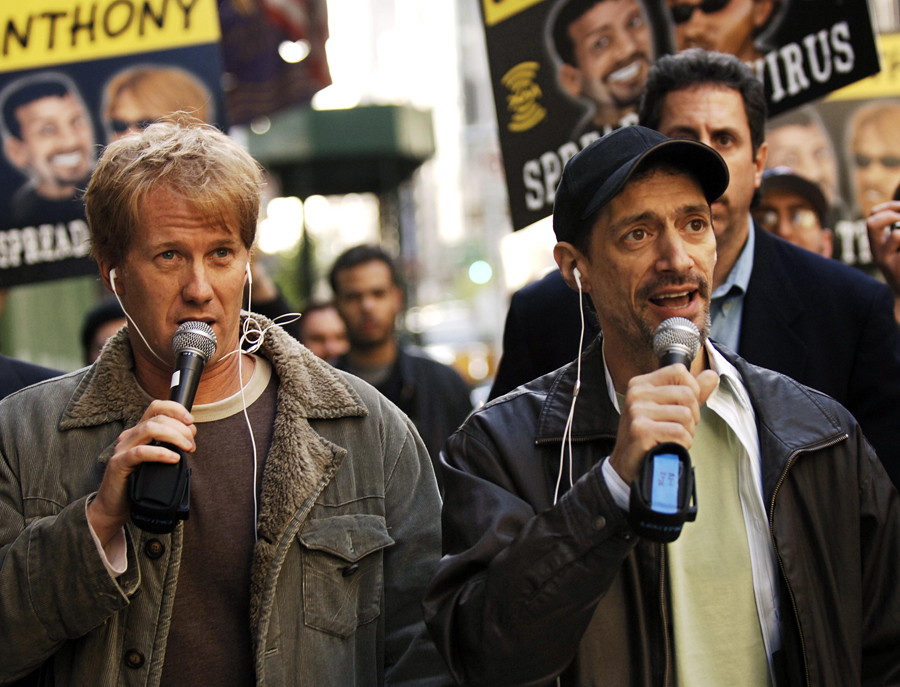 Radio shock jocks Greg "Opie" Hughes, left, and Anthony Cumia, right