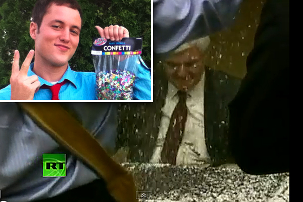 Nick Espinosa (inset) and a glitter-bombed Newt Gingrich