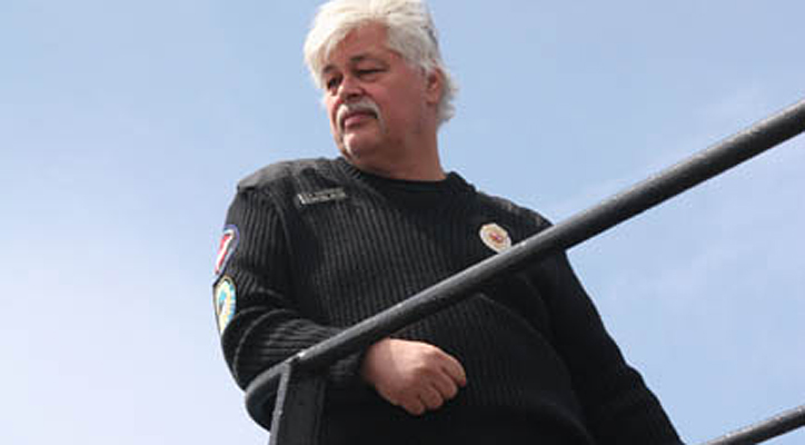 The view from the bridge: Paul Watson, founder of the anti-whaling group Sea Shepherd Conservation Society, surveys his boat in the season premiere of Animal Planet's "Whale Wars."
