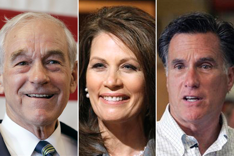 Ron Paul, Michele Bachmann and Mitt Romney